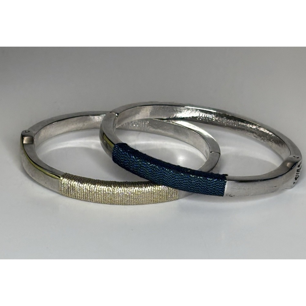 2 Marlyn Schiff Bangle Cuff Silver Tone Hingined Bracelets